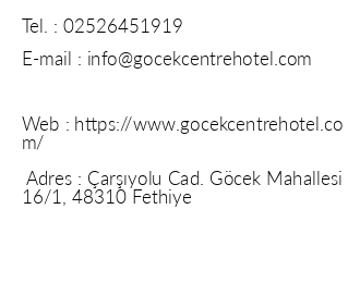 Gcek Centre Hotel iletiim bilgileri
